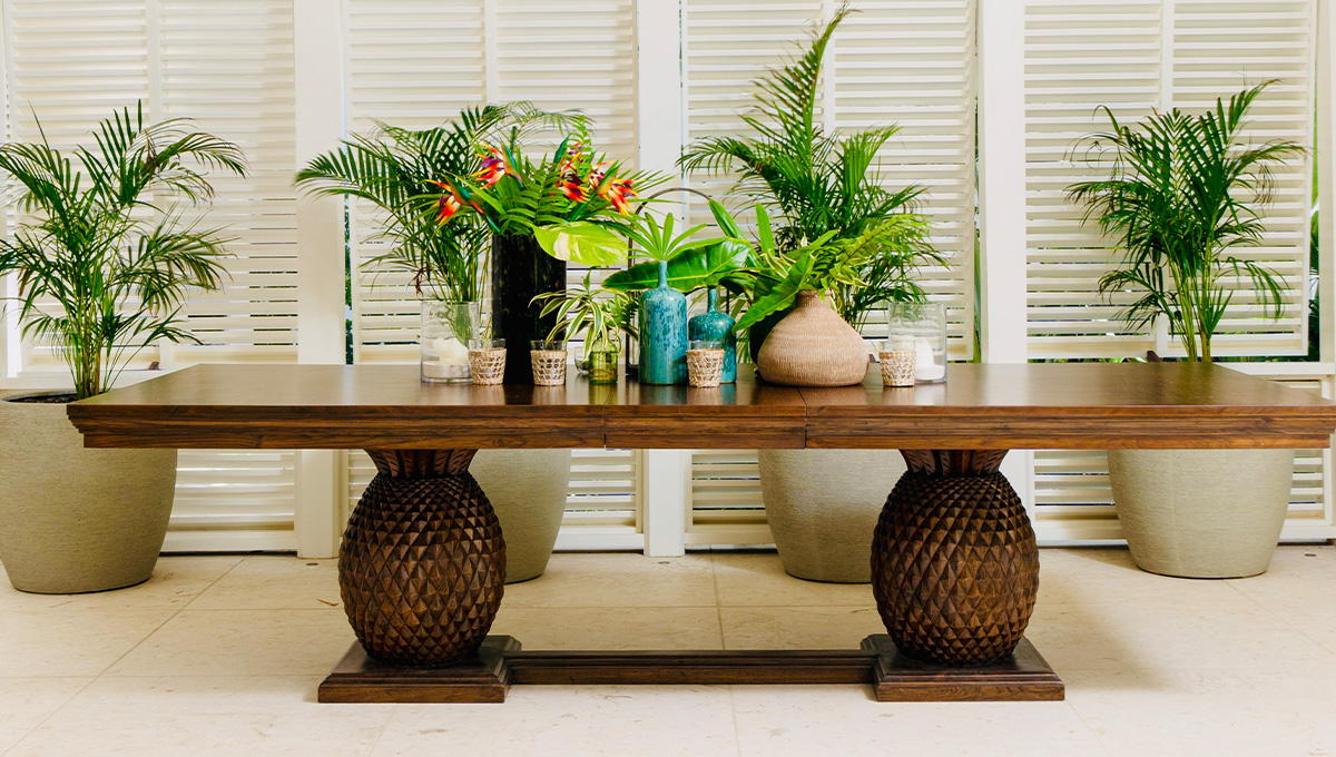 Luxury private villa rental holiday Bahamas pineapple table
